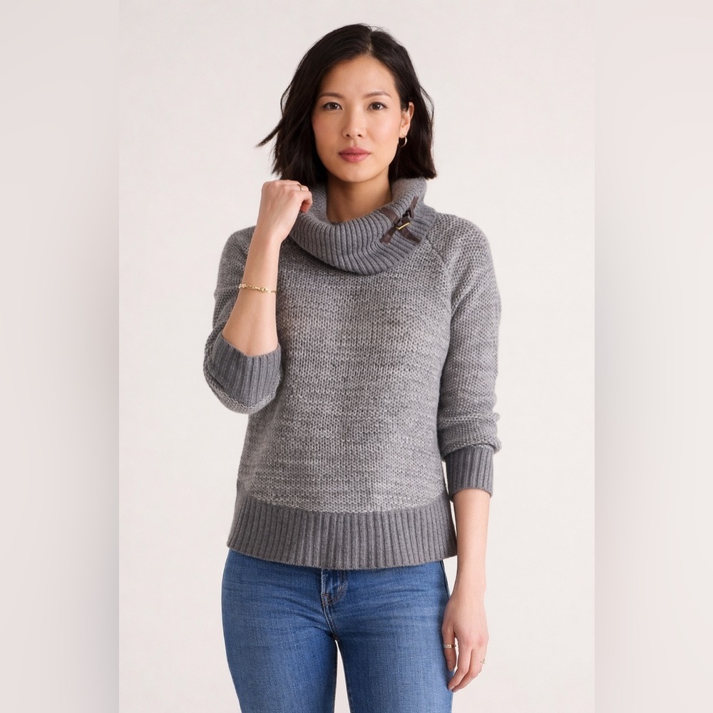 Banana Republic Gray Wool Blend Buckle Cowl Neck Sweater Women’s Small